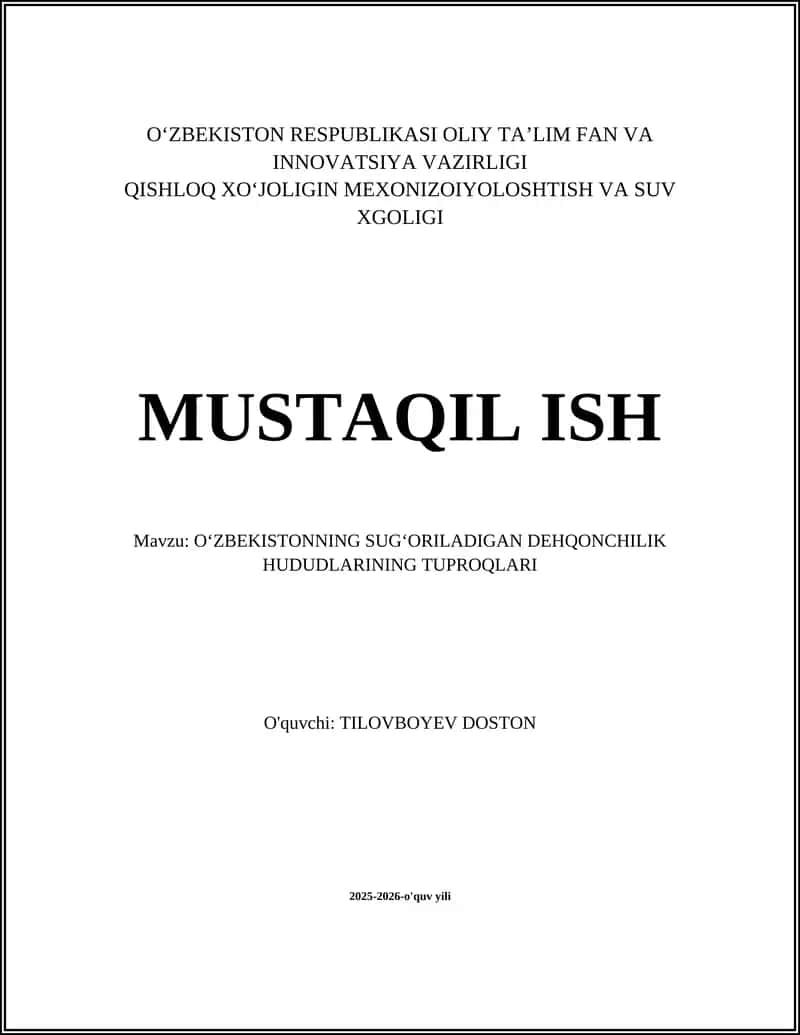 O‘ZBEKISTONNING SUG‘ORILADIGAN DEHQONCHILIK HUDUDLARINING TUPROQLARI 1
