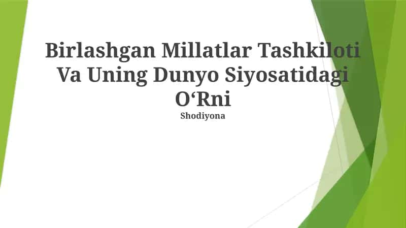 Birlashgan Millatlar Tashkiloti Va Uning Dunyo Siyosatidagi OʻRni 1