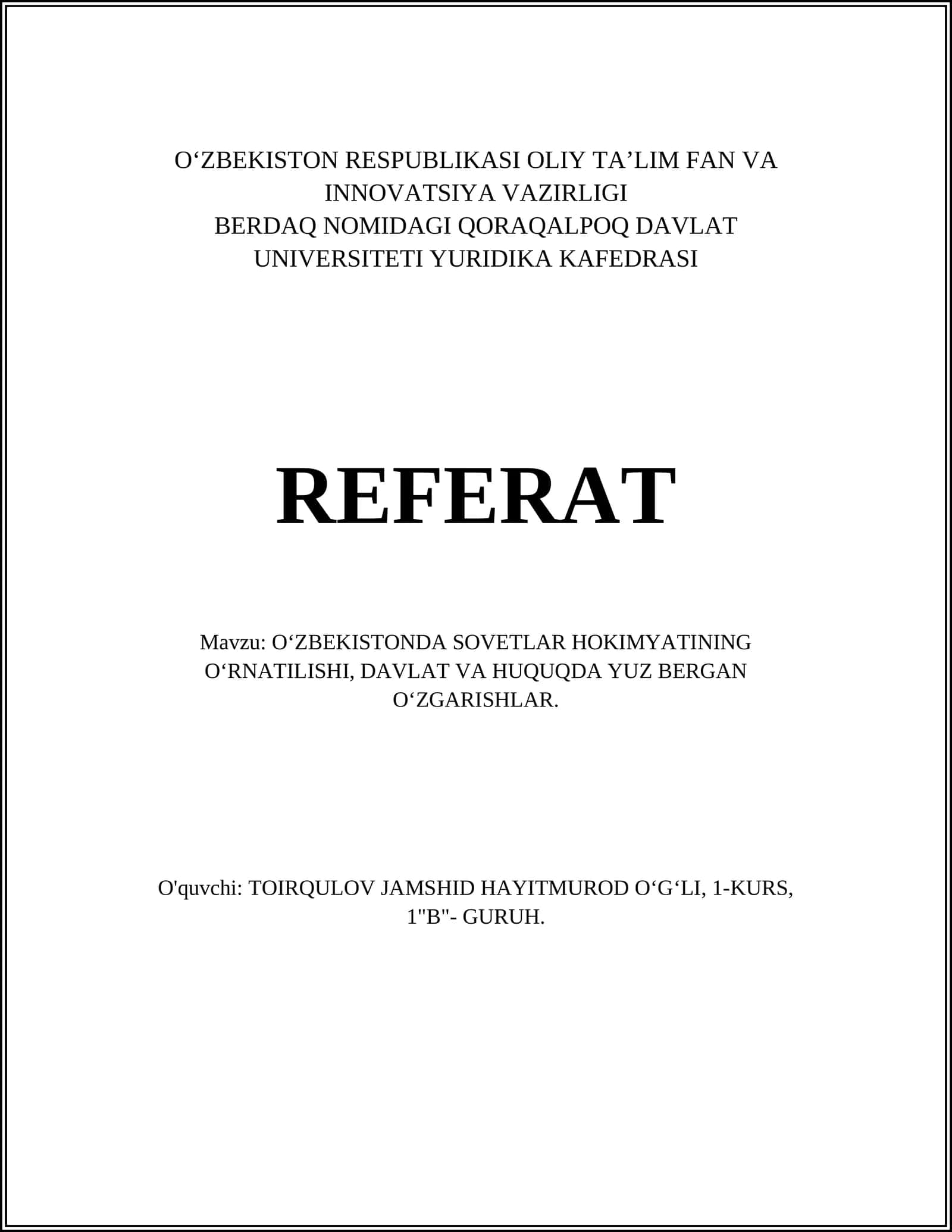 Sovet hokimiyatining O‘zbekistonda o‘rnatilishi 1