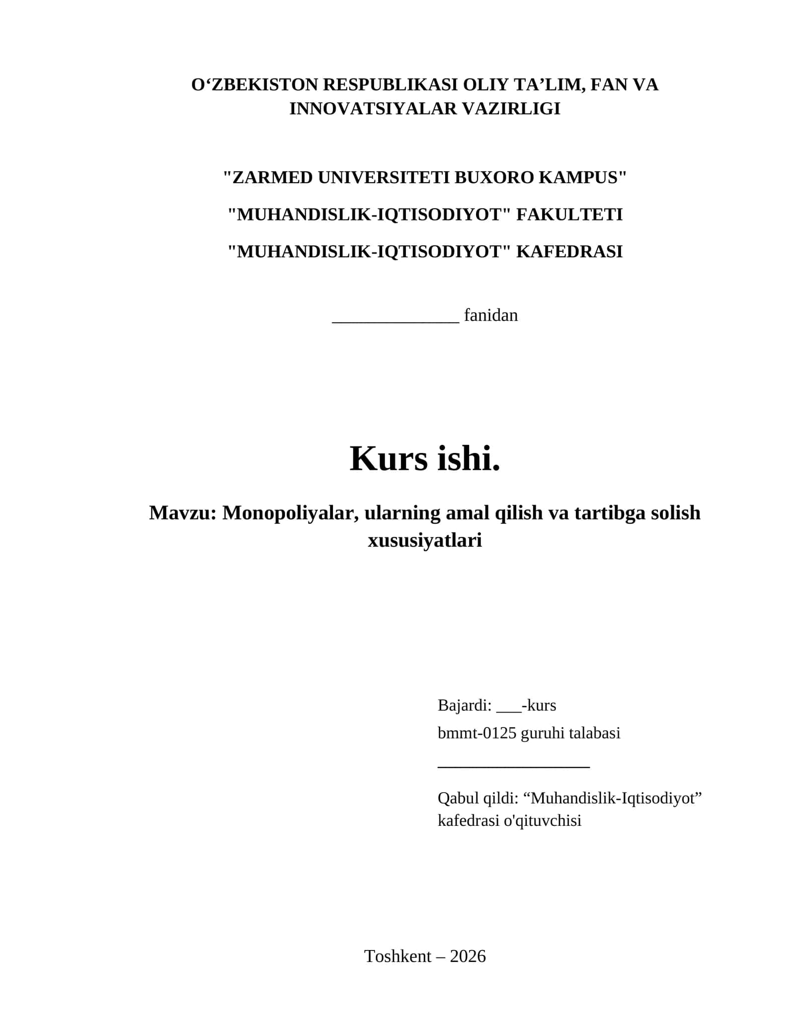 Monopoliyalar, ularning amal qilish va tartibga solish xususiyatlari 1