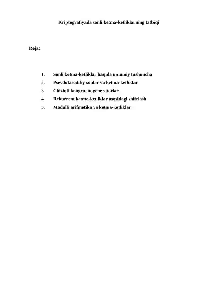 Kriptografiyada sonli ketma-ketliklarning tatbiqi