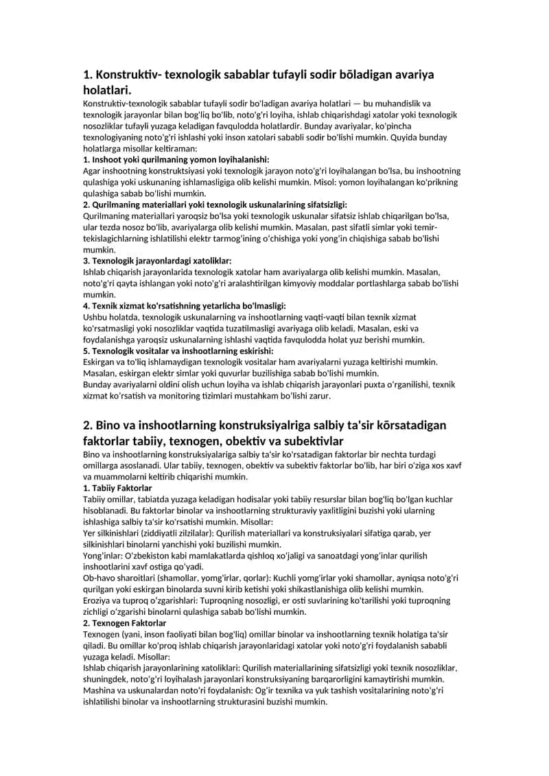 Konstruktiv-texnologik sabablar tufayli sodir bõladigan avariya holatlari 1