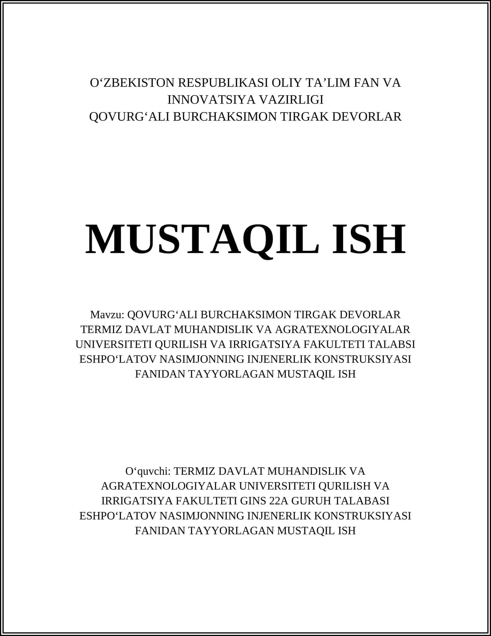 Qovurgʻali burchaksimon tirgak devorlar 1