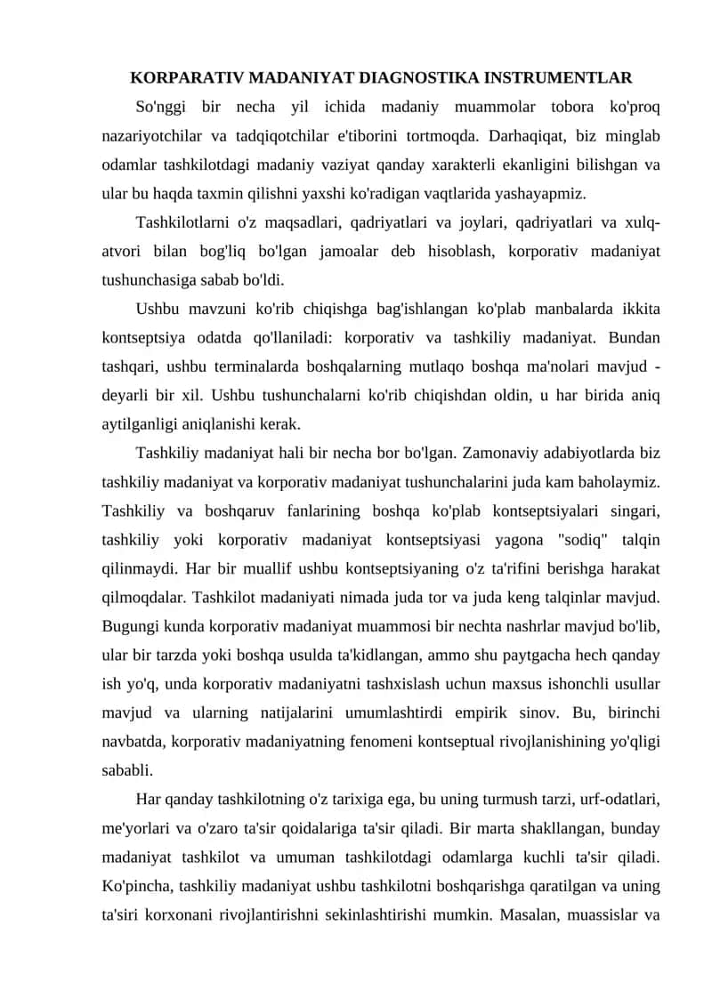 KORPARATIV MADANIYAT DIAGNOSTIKA INSTRUMENTLAR 1