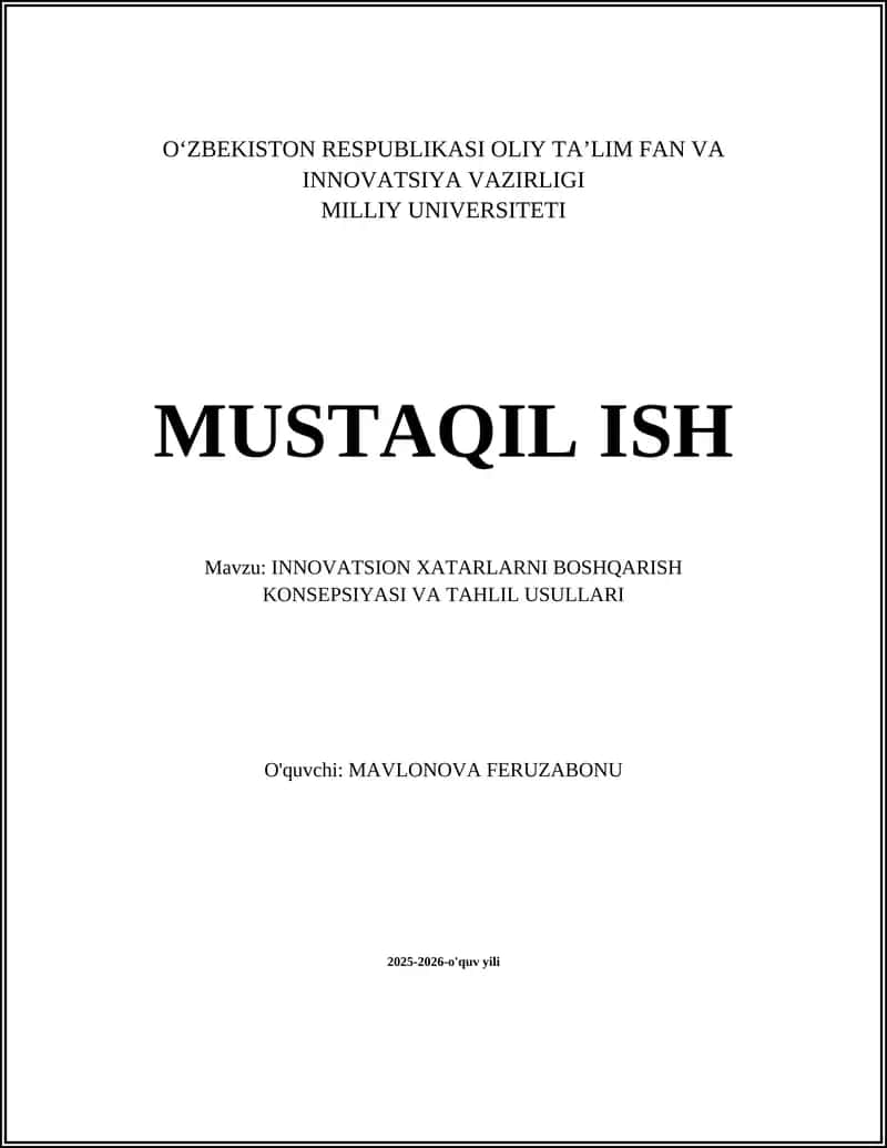 INNOVATSION XATARLARNI BOSHQARISH KONSEPSIYASI VA TAHLIL USULLARI 1