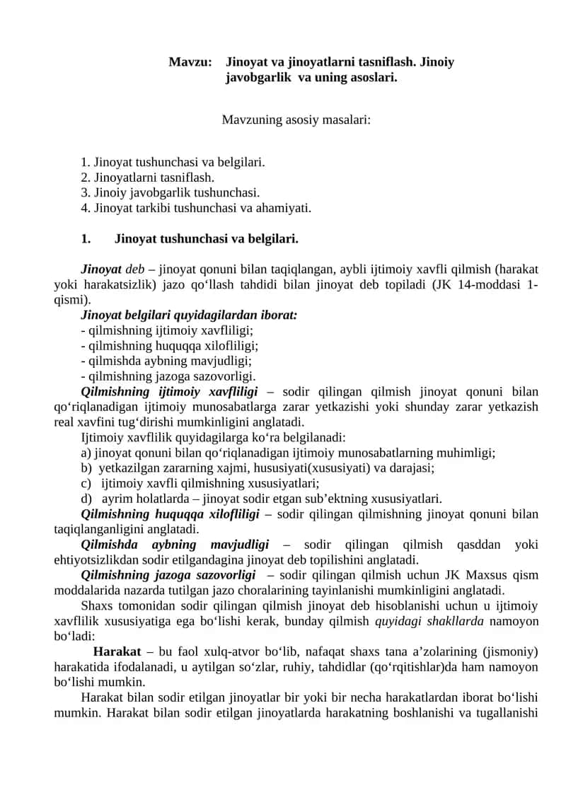 Jinoyat va jinoyatlarni tasniflash 1