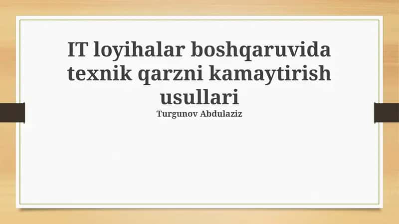Texnik Qarzni Kamaytirish Usullari 1