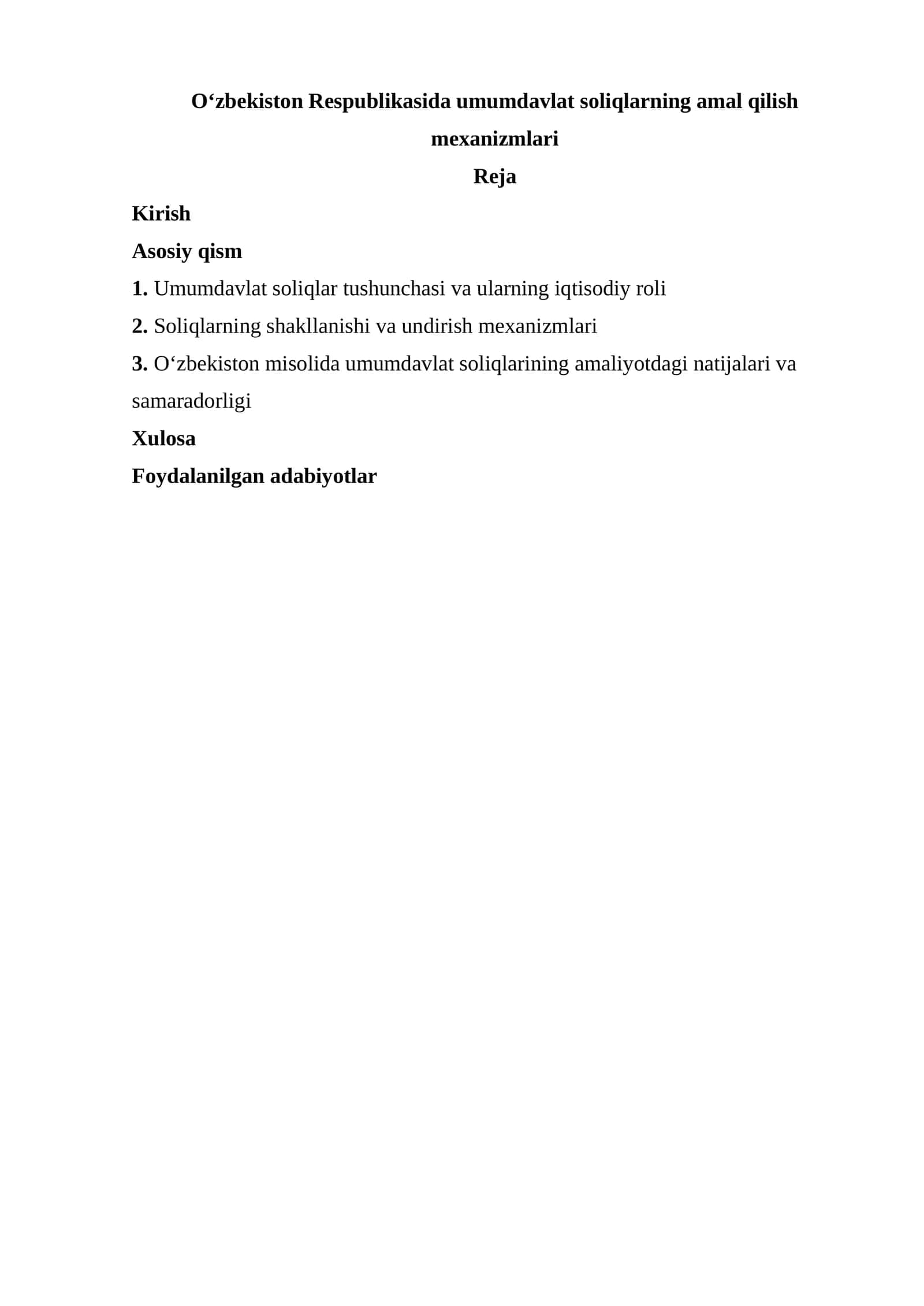 O‘zbekiston Respublikasida umumdavlat soliqlarning amal qilish mexanizmlari 1