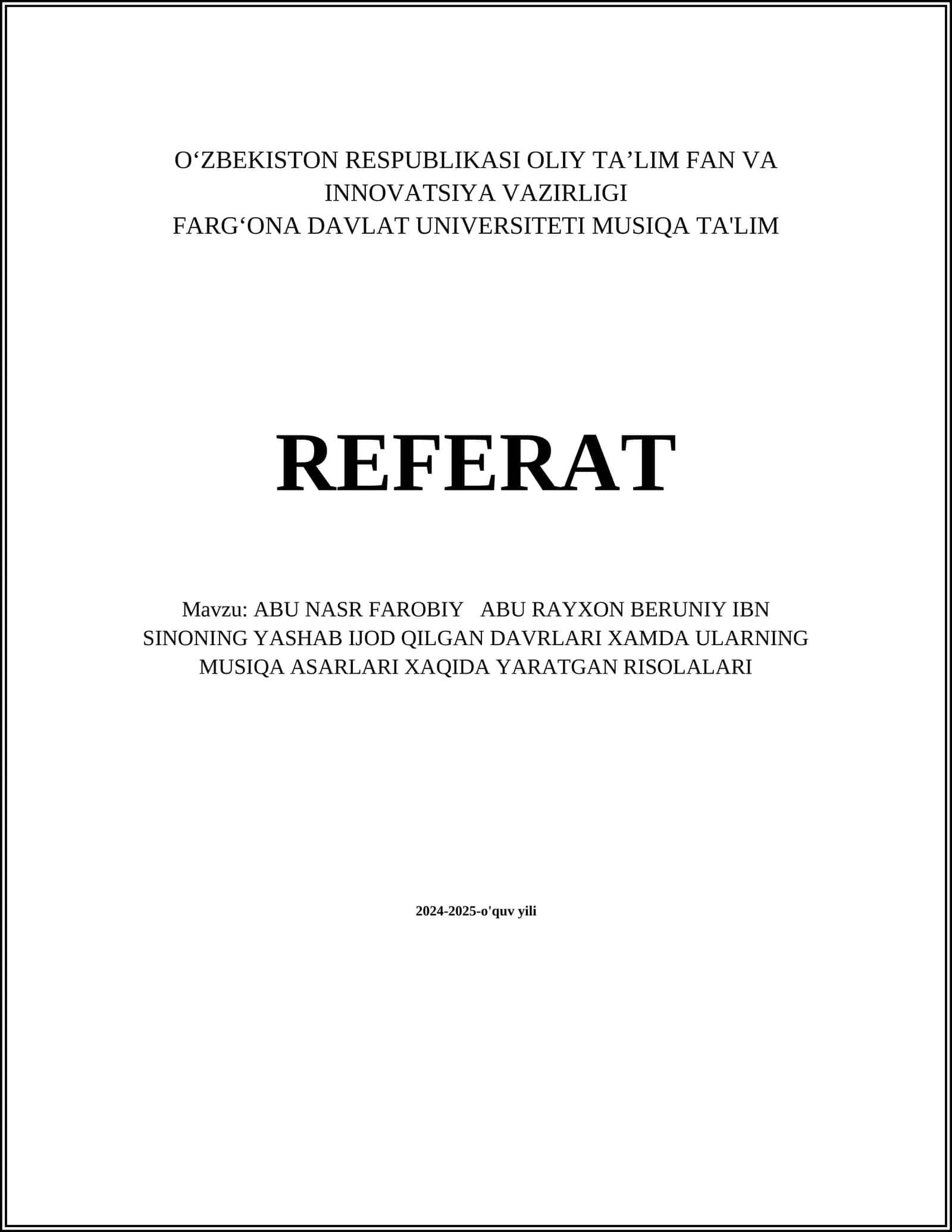 FAROBIY, RAYXON, SINON ASARLARI RISOLALARI 1