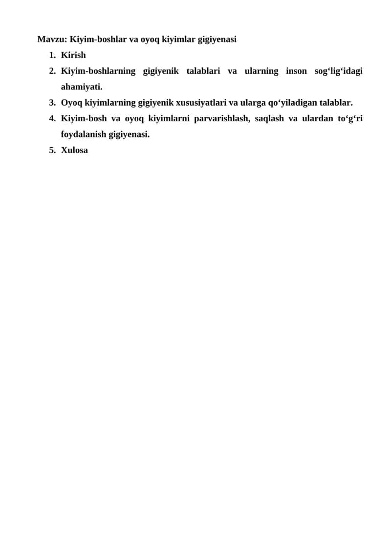 Kiyim-boshlar va oyoq kiyimlar gigiyenasi 1