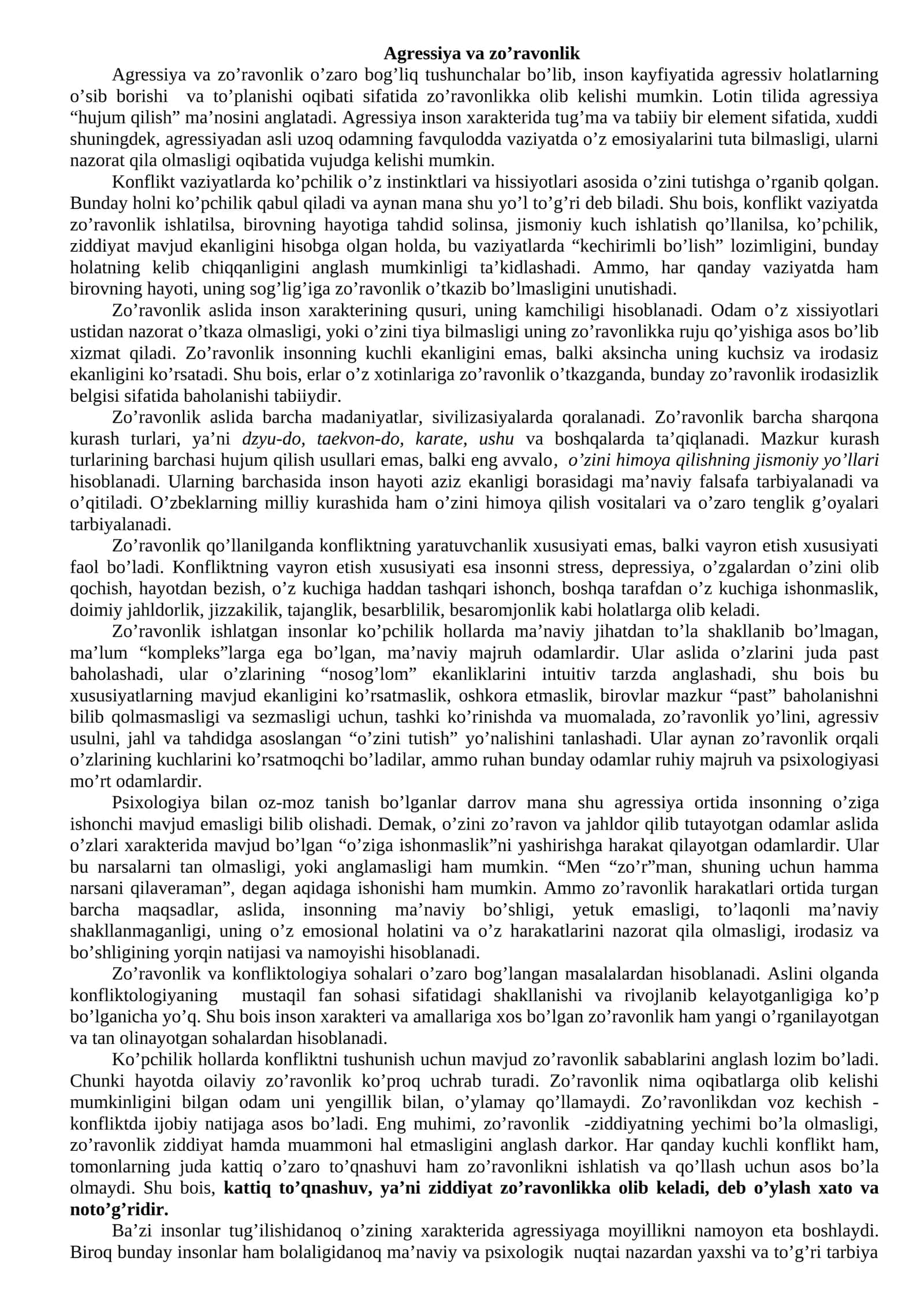 Agressiya va zo’ravonlik 1