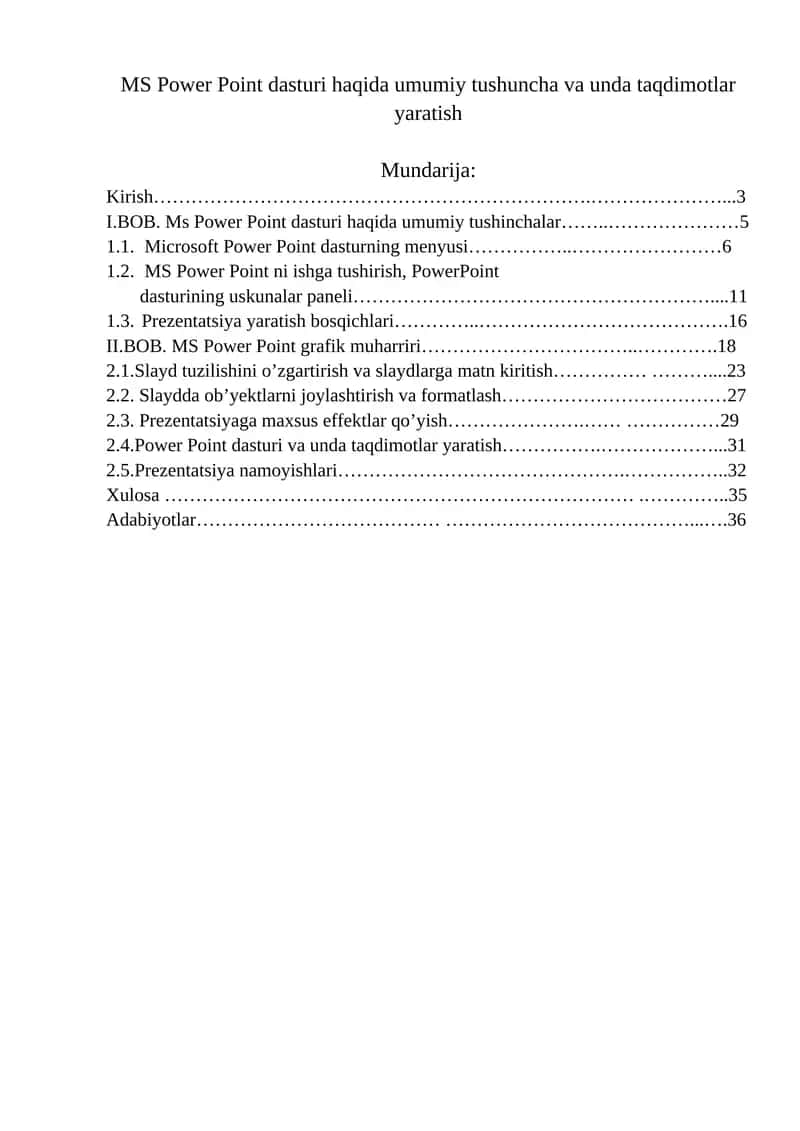 MS Power Point dasturi haqida umumiy tushuncha va unda taqdimotlar yaratish 1