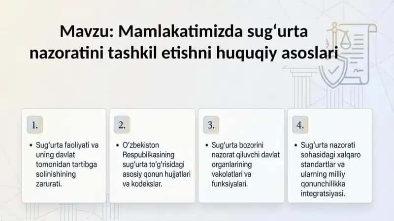Mamlakatimizda sugʻurta nazoratini tashkil etishni huquqiy asoslari 1