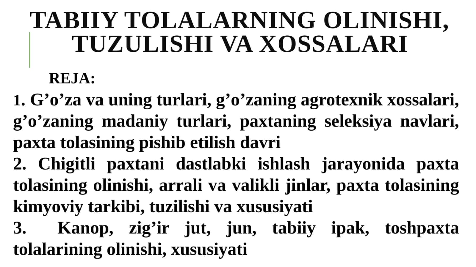 TABIIY TOLALARNING OLINISHI, TUZULISHI VAXOSSALARI 1