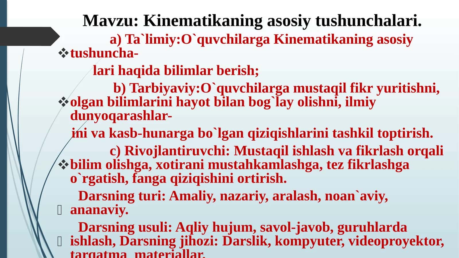 Kinematika ning asosiy tushunchalari 1
