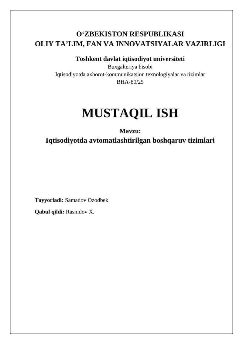 Iqtisodiyotda avtomatlashtirilgan boshqaruv tizimlari 1