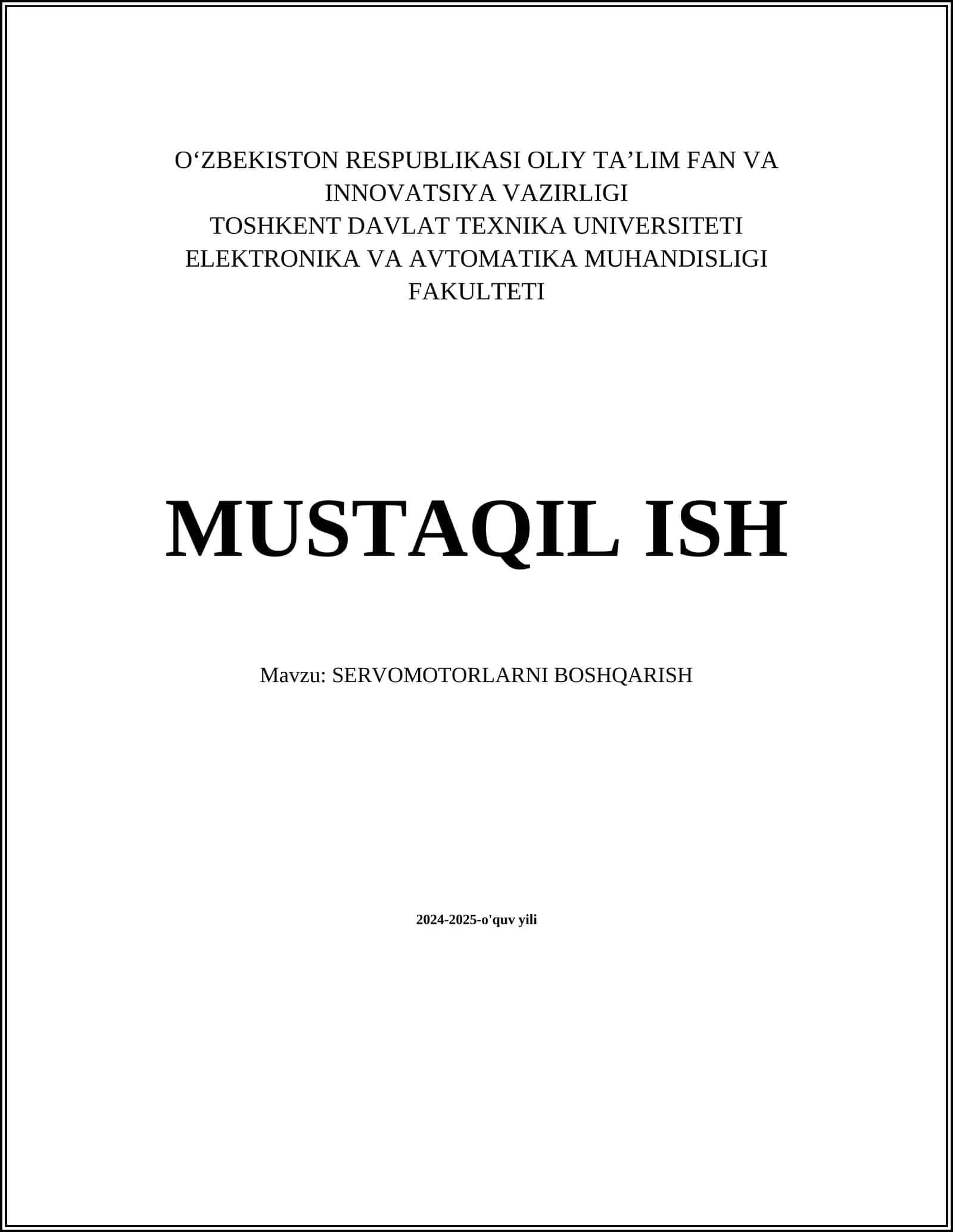 SERVOMOTORLARNI BOSHQARISH 1
