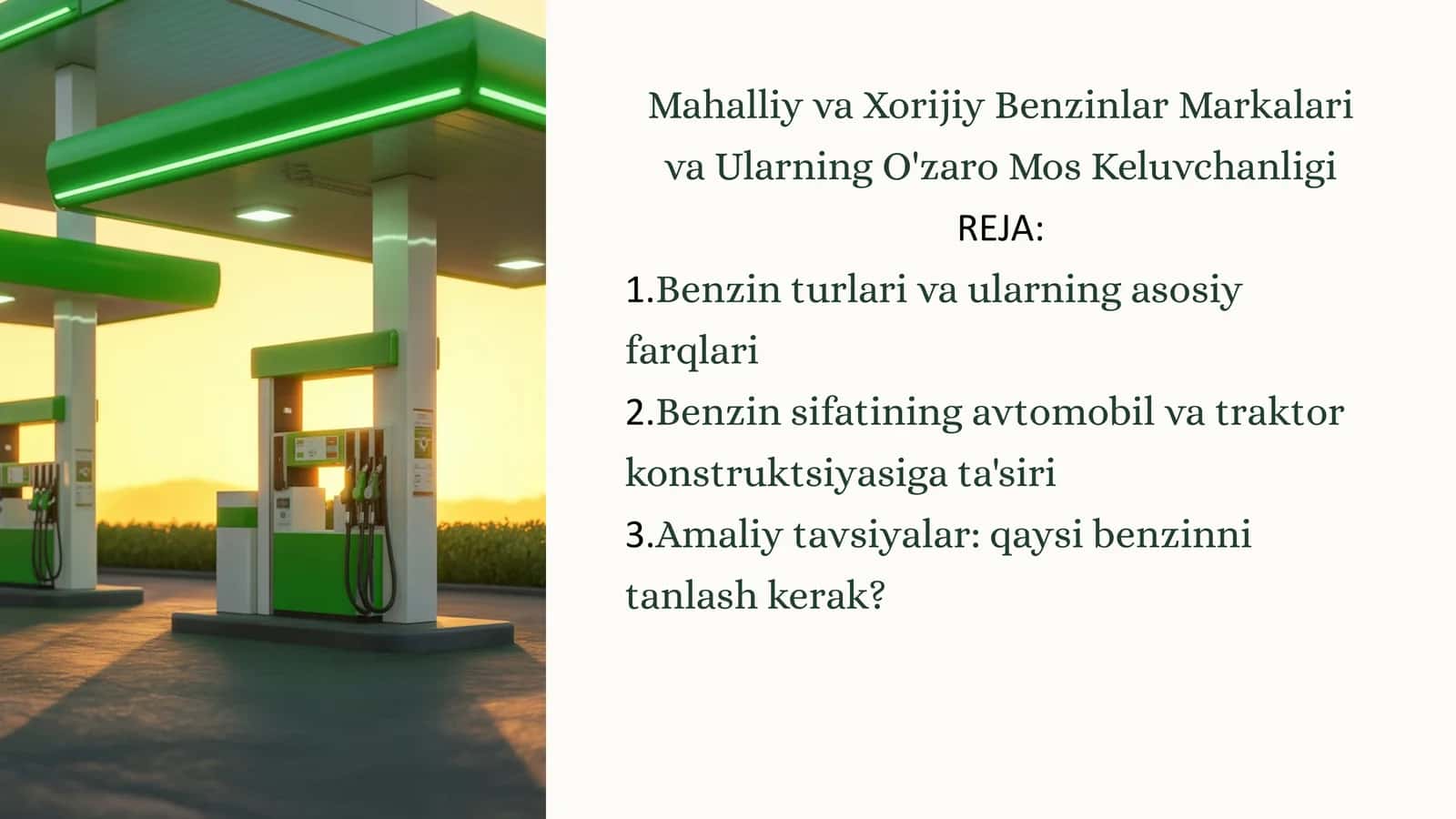 Mahalliy va Xorijiy Benzinlar Markalari va Ularning O'zaro Mos Keluvchanligi 1
