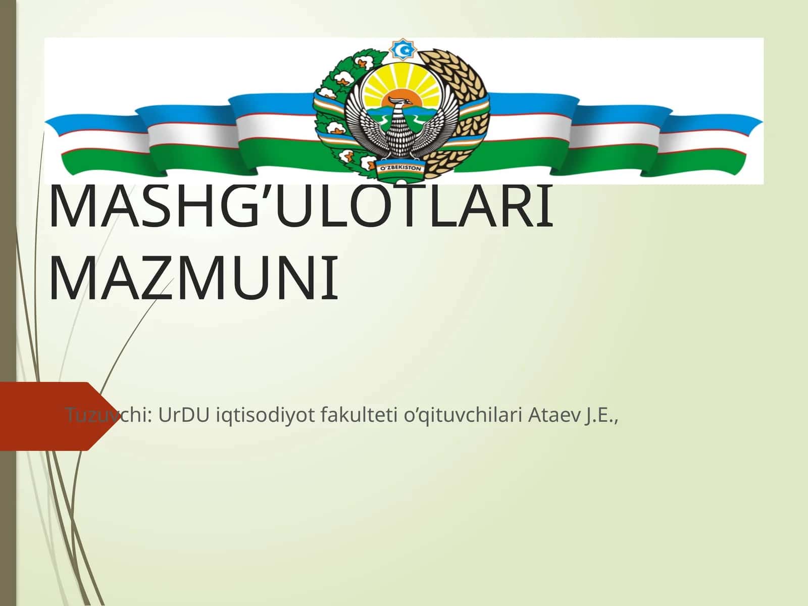 FANNING NAZARIY MASHG’ULOTLARI MAZMUNI 1