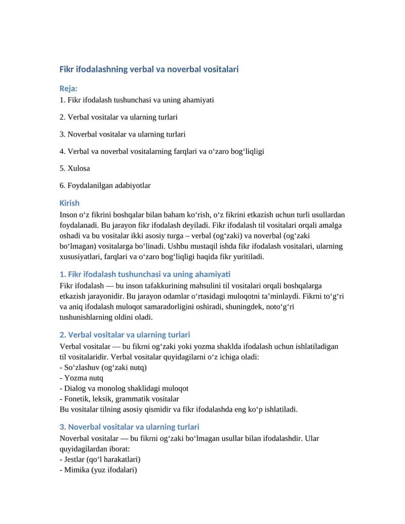 Fikr ifodalashning verbal va noverbal vositalari 1