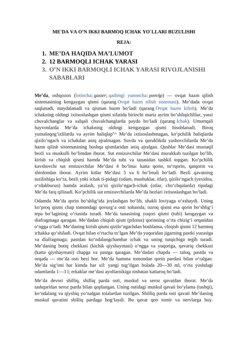 ME'DA VA O’N IKKI BARMOQ ICHAK YO`LLARI BUZULISHI 1