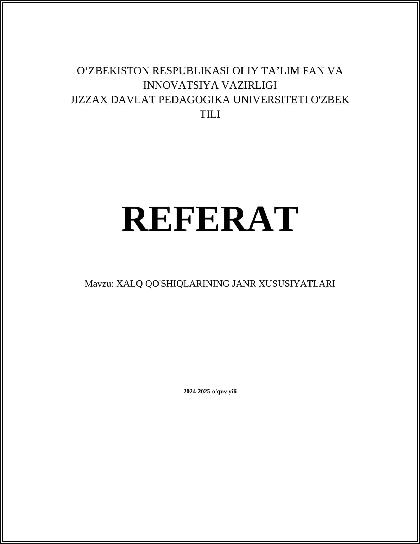 XALQ QO'SHIQLARINING JANR XUSUSIYATLARI 1