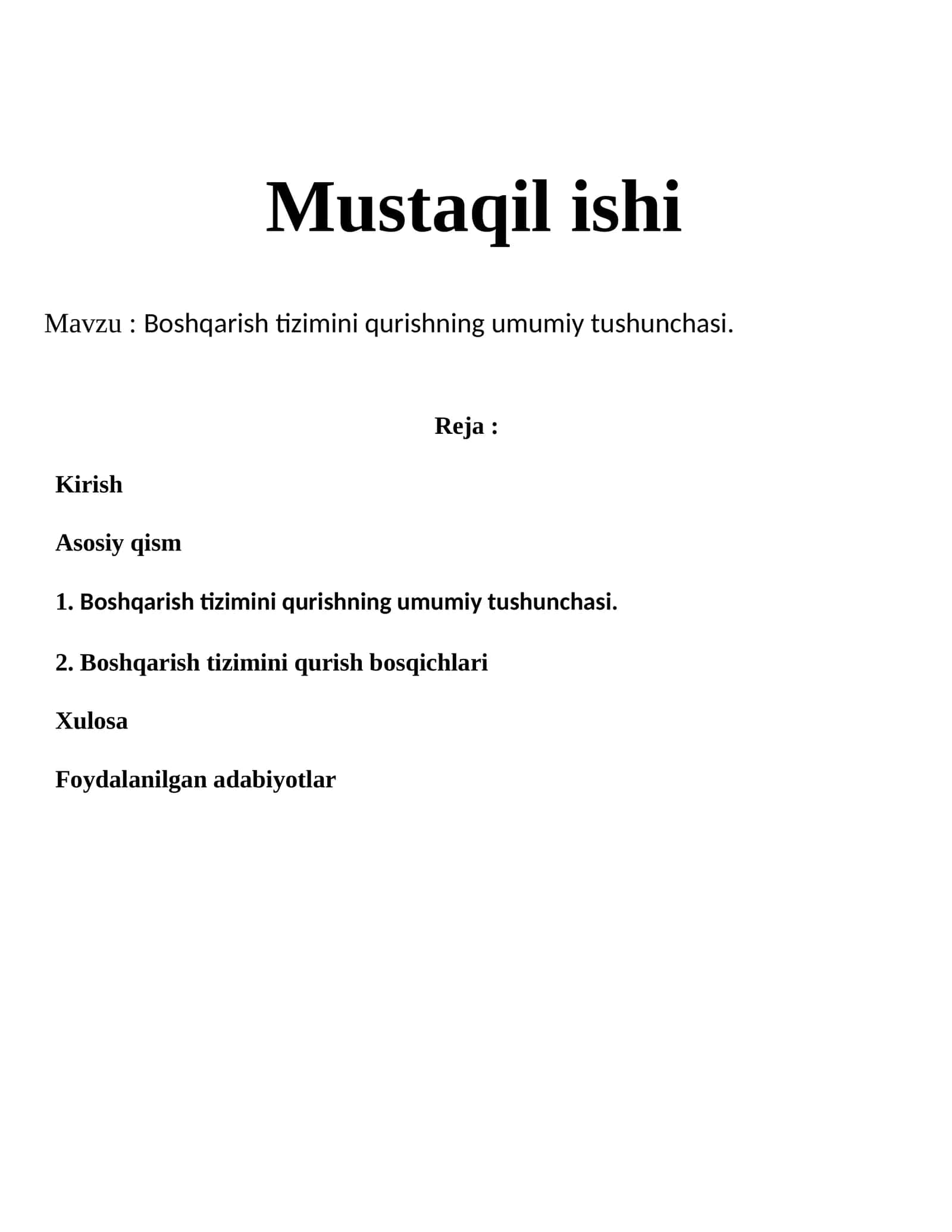 Boshqarish tizimini qurishning umumiy tushunchasi. 1