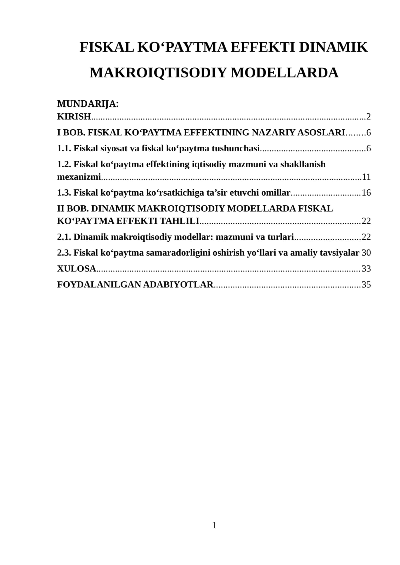 FISKAL KO‘PAYTMA EFFEKTI DINAMIK MAKROIQTISODIY MODELLARDA 1