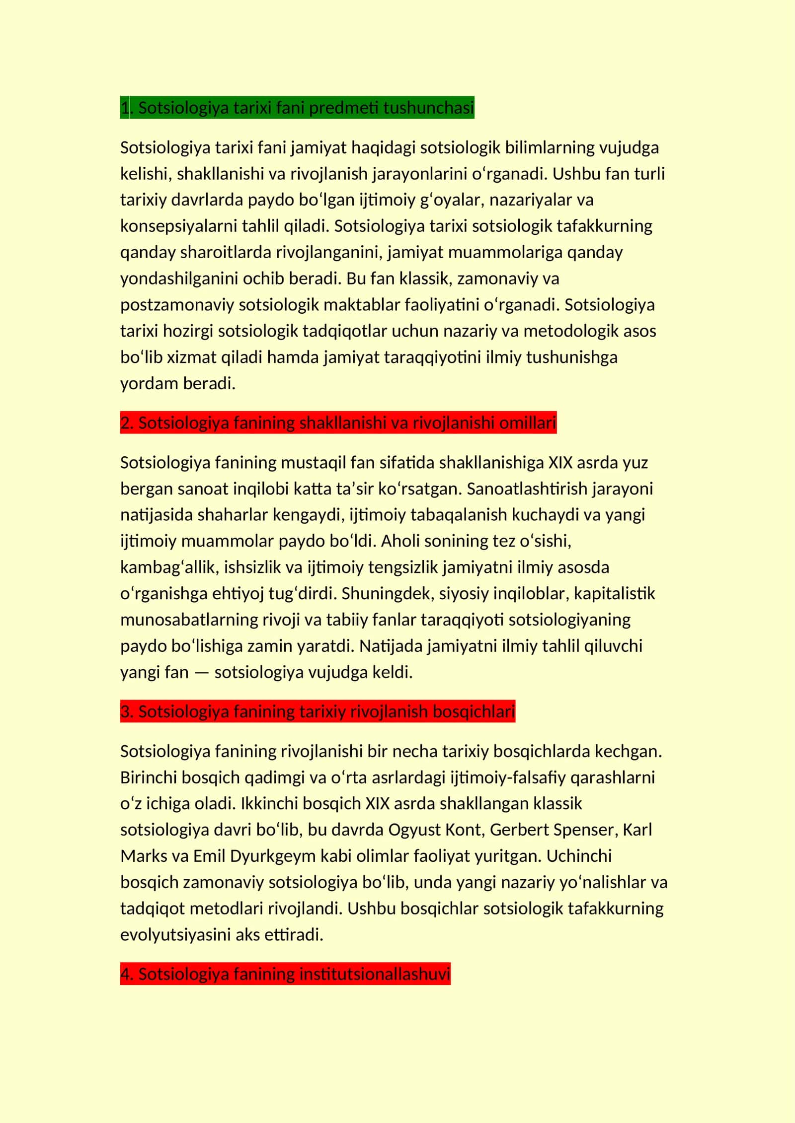 Sotsiologiya tarixidan savollarga javoblar 1