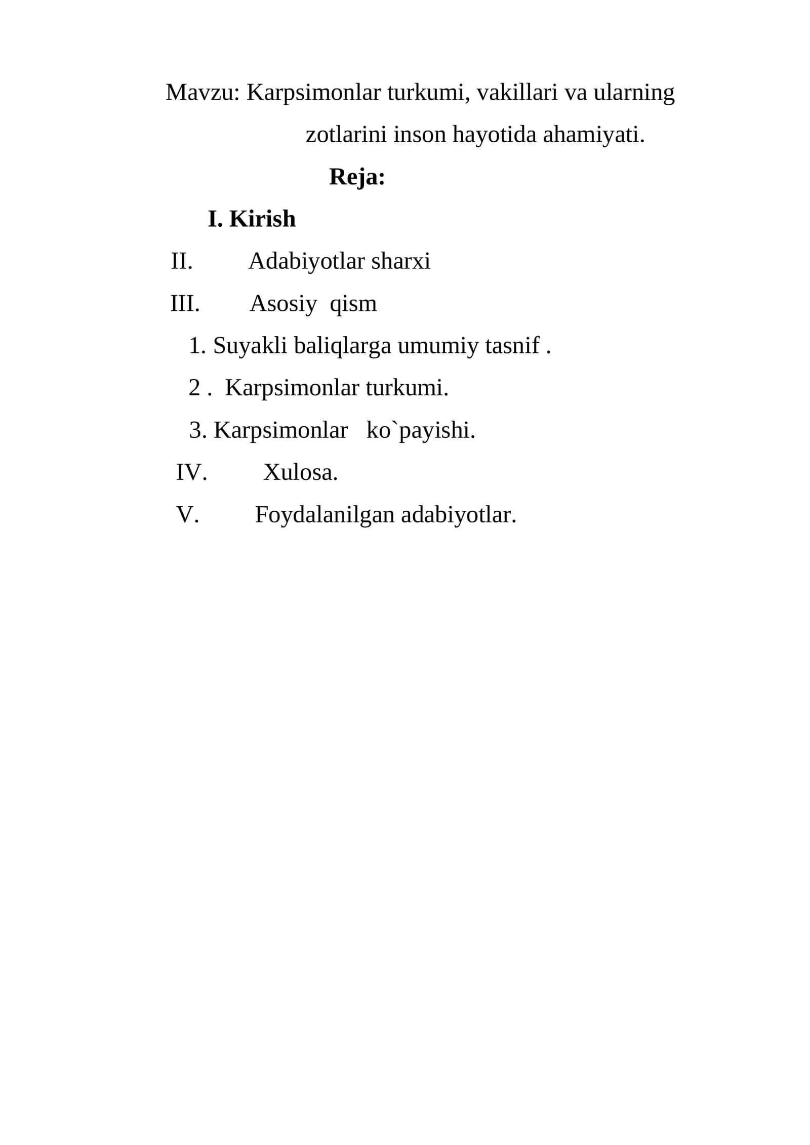 Karpsimonlar turkumi, vakillari va ularning zotlarini inson hayotida ahamiyati 1