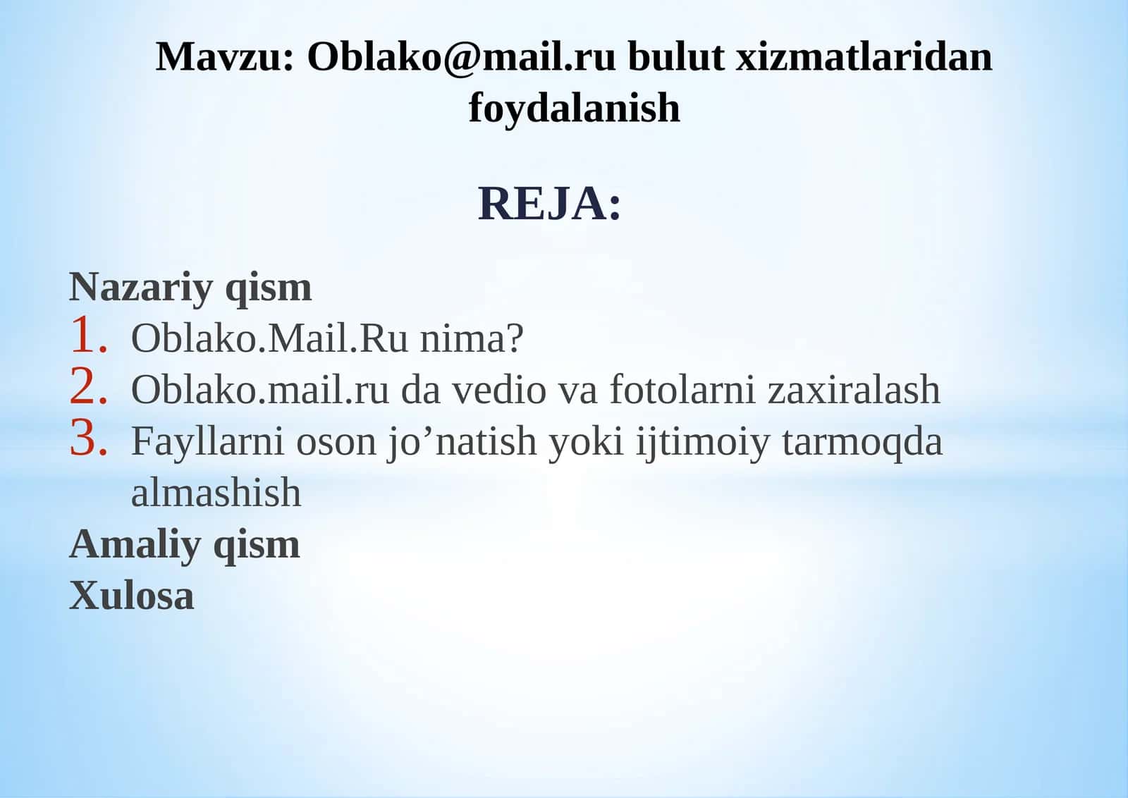 Oblako@mail.ru bulut xizmatlaridan foydalanish 1