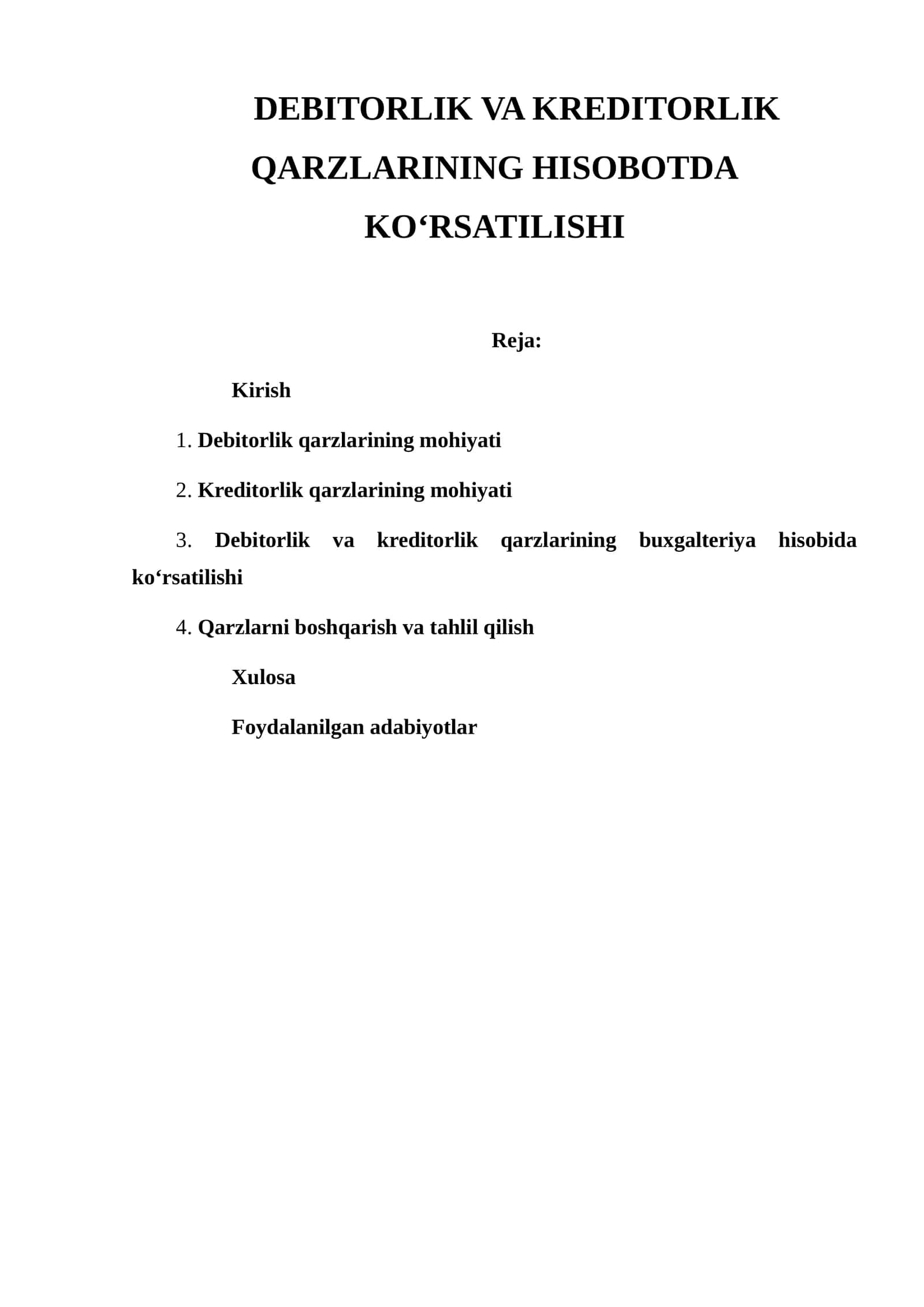 Debitorlik va kreditorlik qarzlarining hisobotda ko‘rsatilishi 1