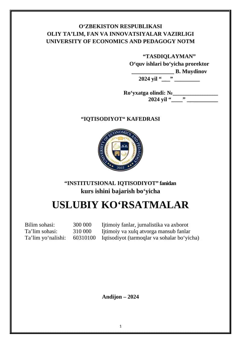 Kurs ishini bajarish bo‘yicha uslubiy ko’rsatma 1