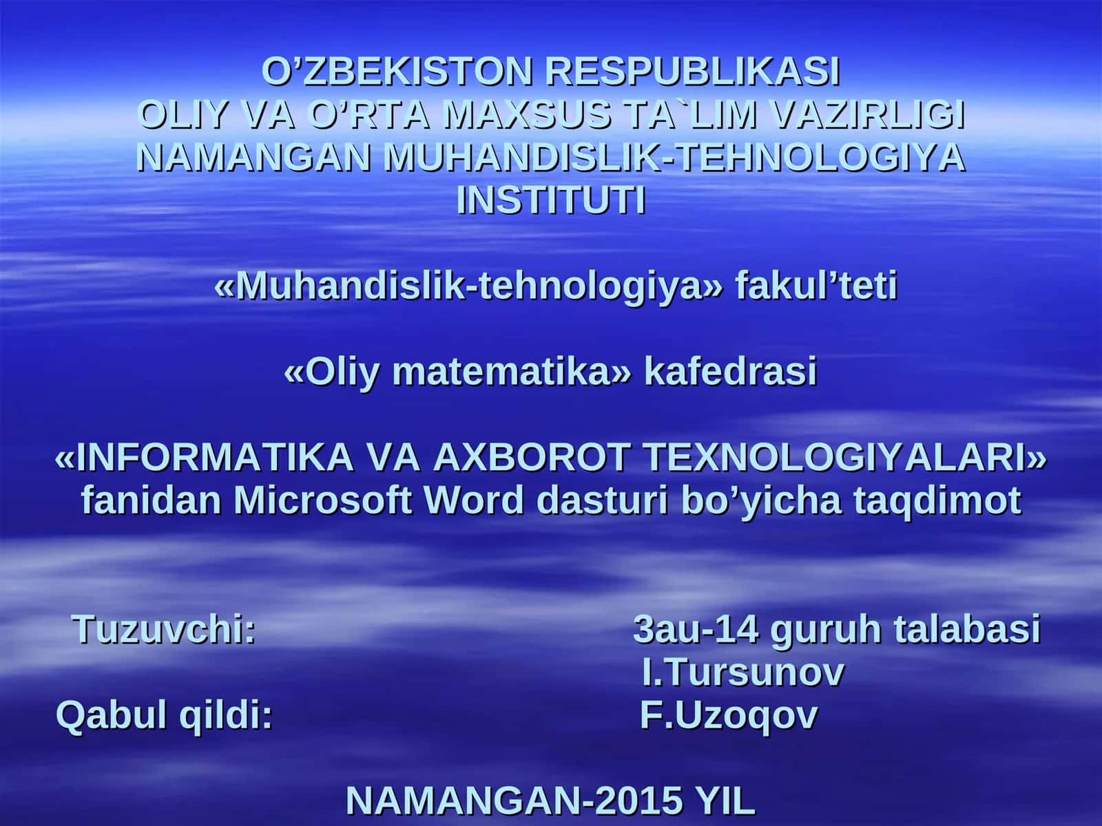 Microsoft Word dasturi taqdimoti 1