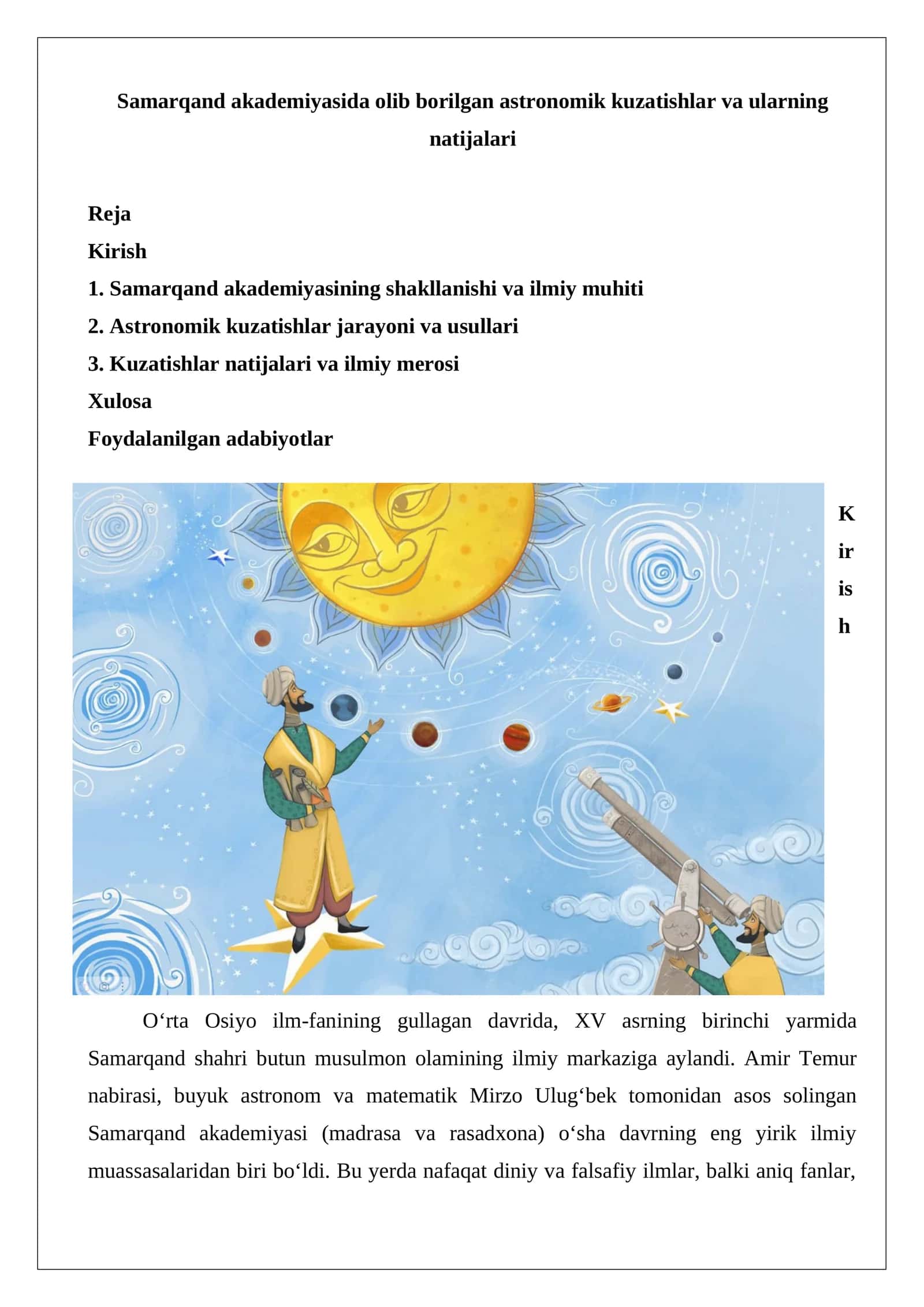 Samarqand akademiyasida olib borilgan astronomik kuzatishlar va ularning natijalari 1