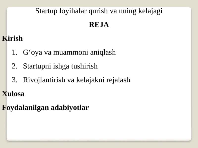 Startuployihalar qurish va uning kelajagi 1