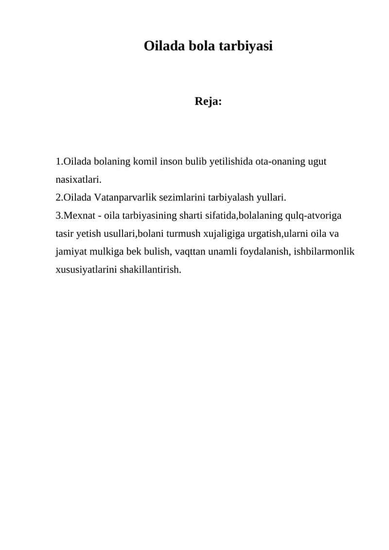 Oilada bola tarbiyasi 1
