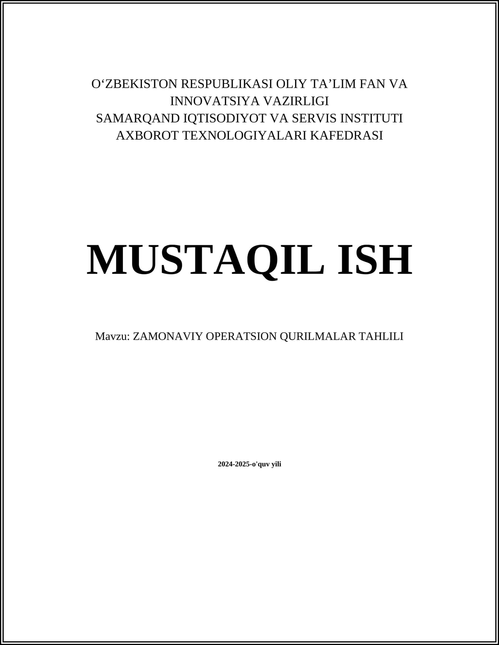 ZAMONAVIY OPERATSION QURILMALAR TAHLILI 1