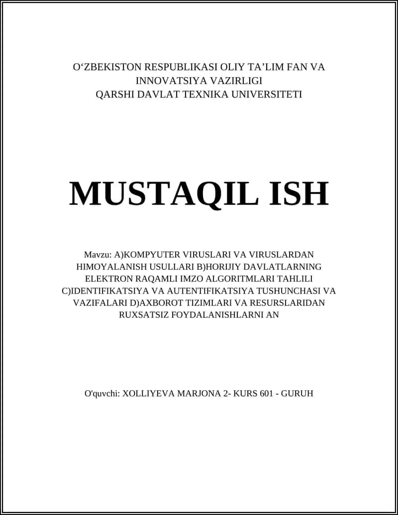 Kompyuter Viruslari va Viruslardan Himoyalanish Usullari 1