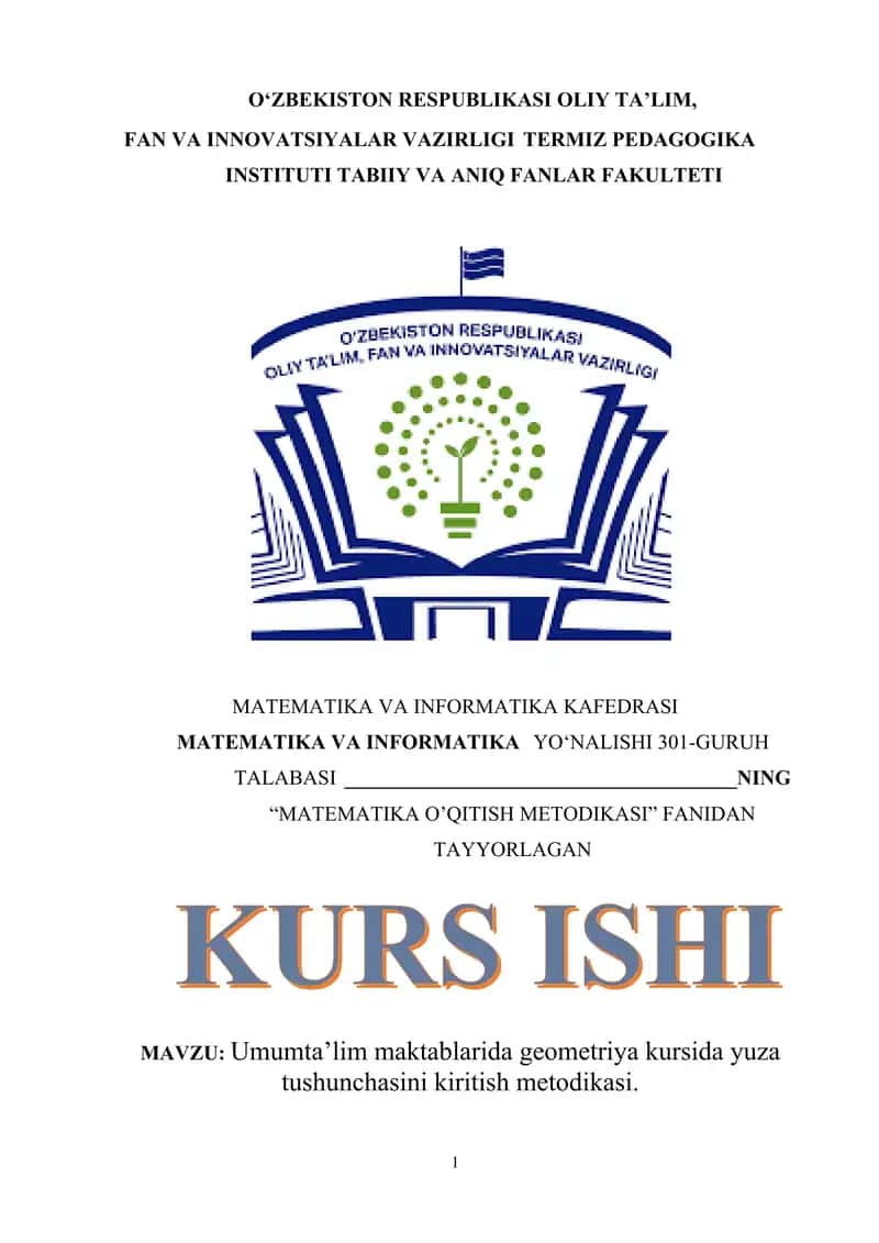 Umumta’lim maktablarida geometriya kursida yuza tushunchasini kiritish metodikasi 1