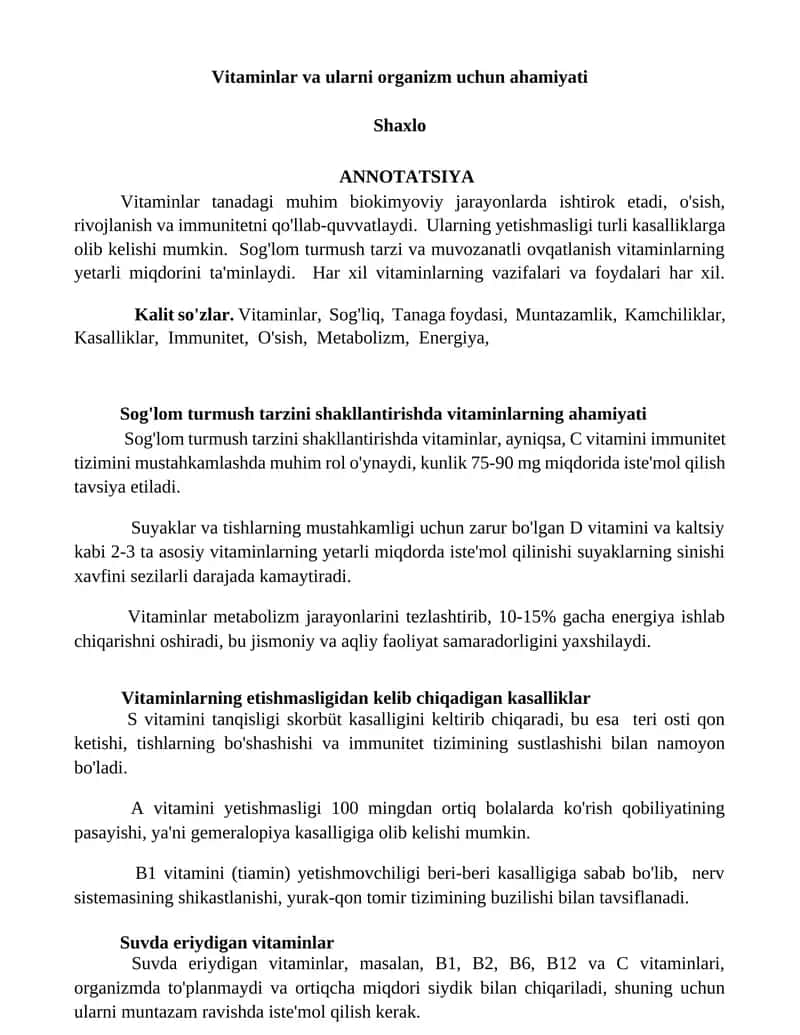 Vitaminlar va ularni organizm uchun ahamiyati 1