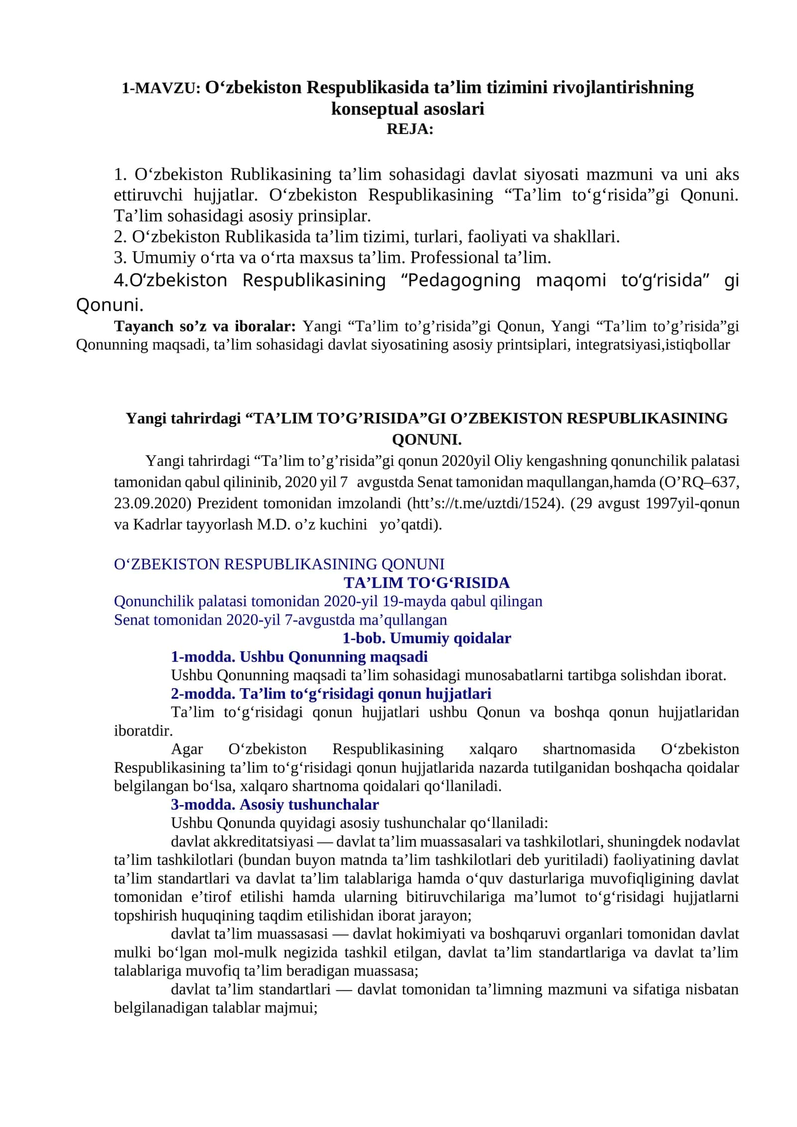 O‘zbekiston Respublikasida ta’lim tizimini rivojlantirishning konseptual asoslari 1
