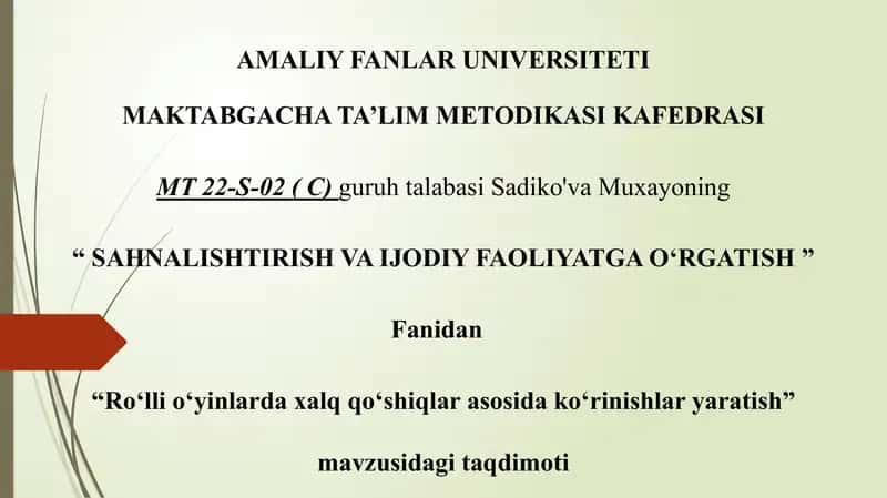 Roʻlli oʻyinlarda xalq qoʻshiqlar asosida koʻrinishlar yaratish 1