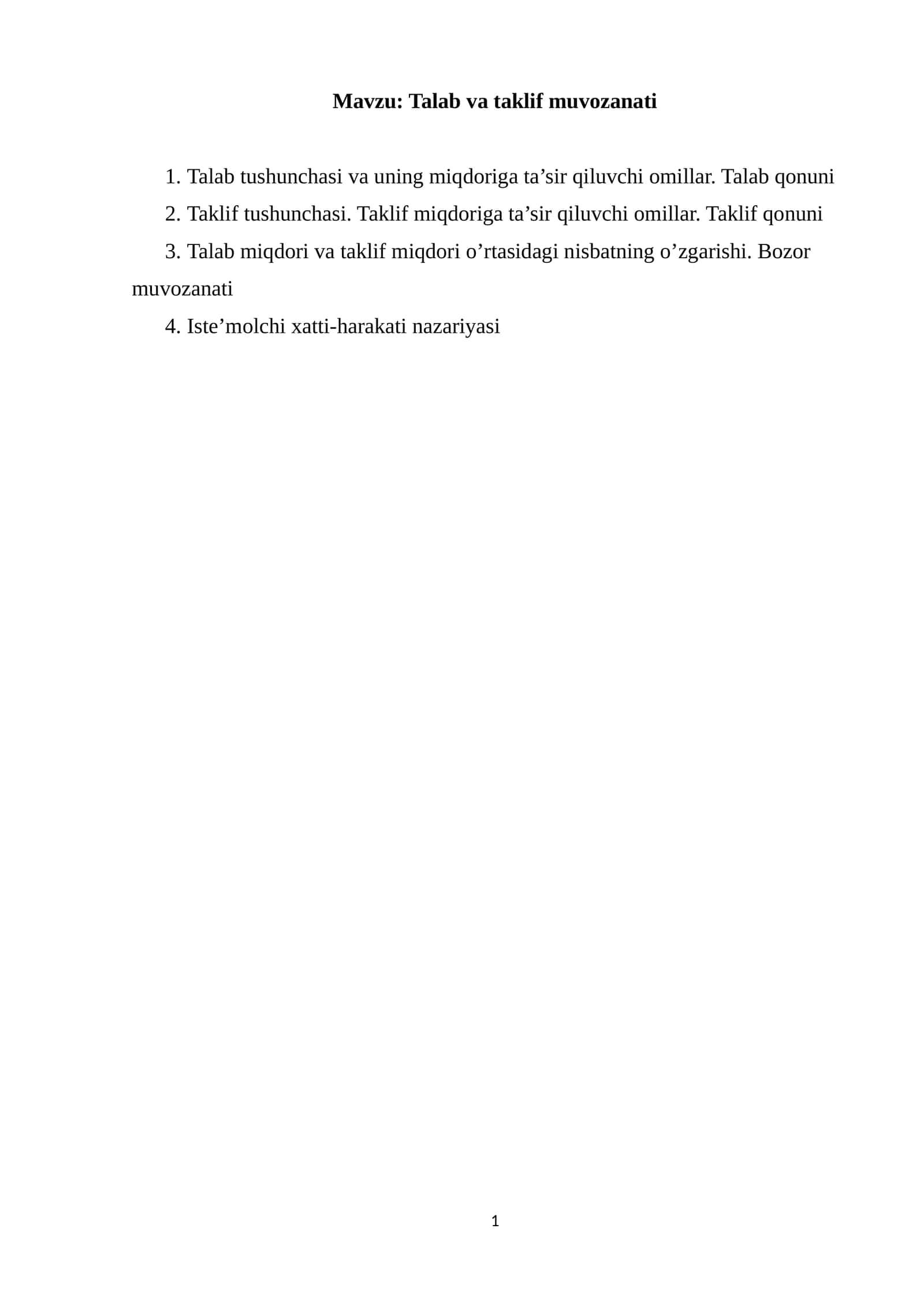 Talab va taklif muvozanati 1