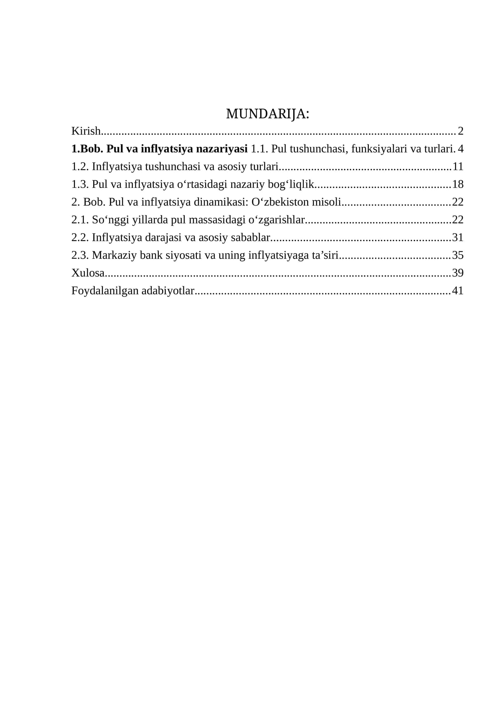 Pul va inflyatsiya nazariyasi 1