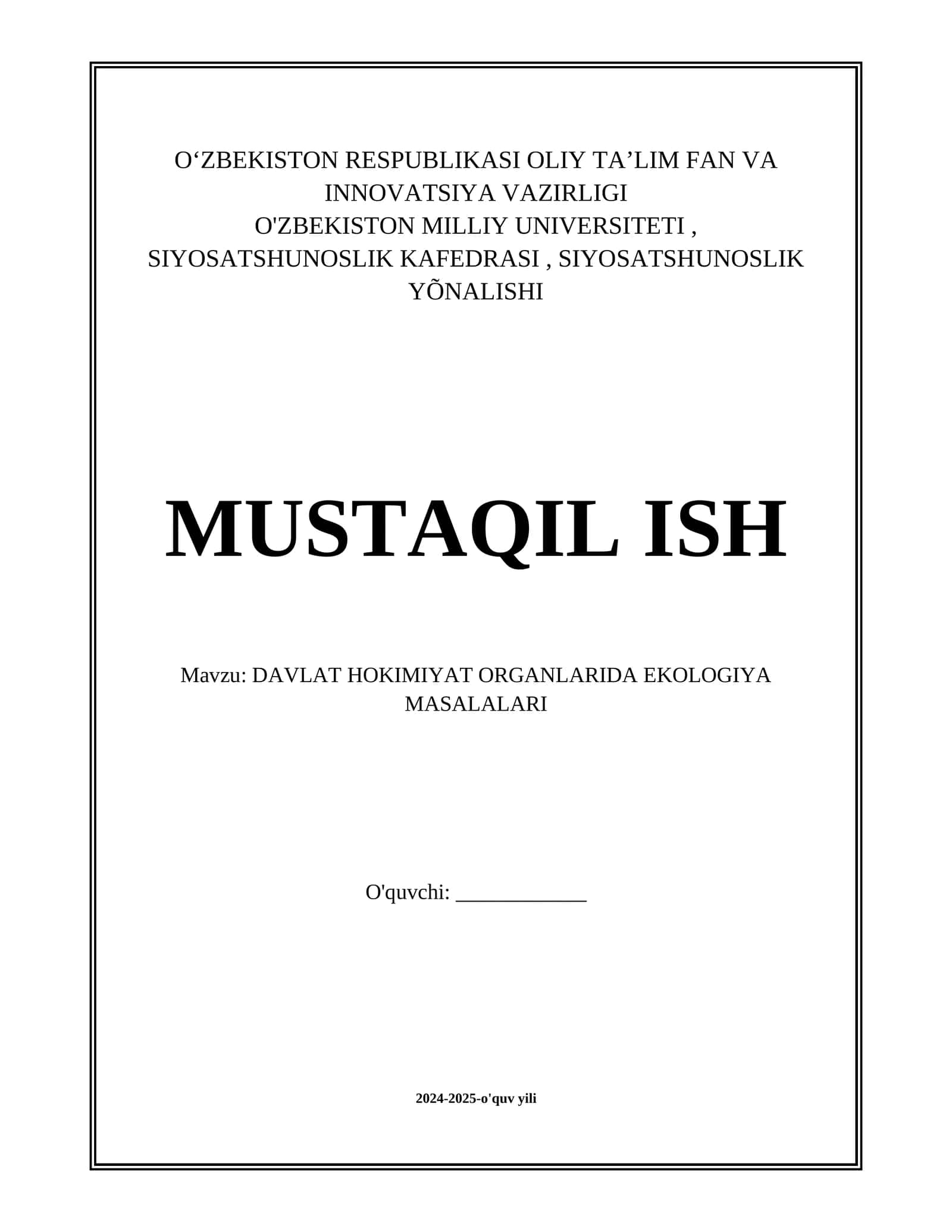 DAVLAT HOKIMIYAT ORGANLARIDA EKOLOGIYA MASALALARI 1