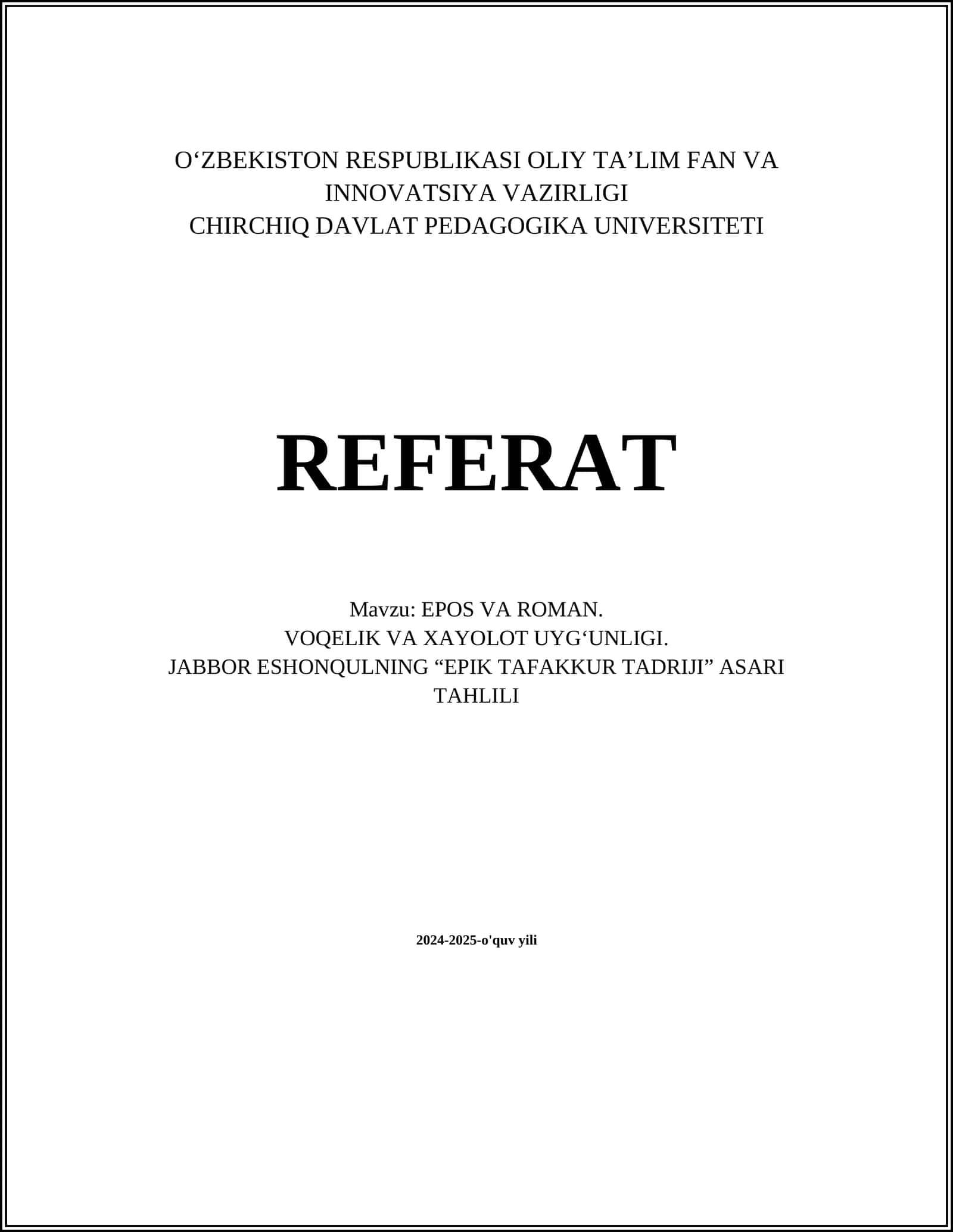EPOS VA ROMAN: Oʻxshashliklar va farqlar 1