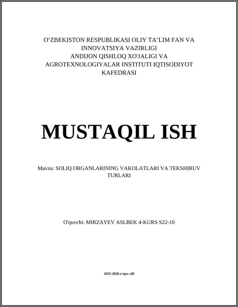 SOLIQ ORGANLARINING VAKOLATLARI VA TEKSHIRUV TURLARI 1