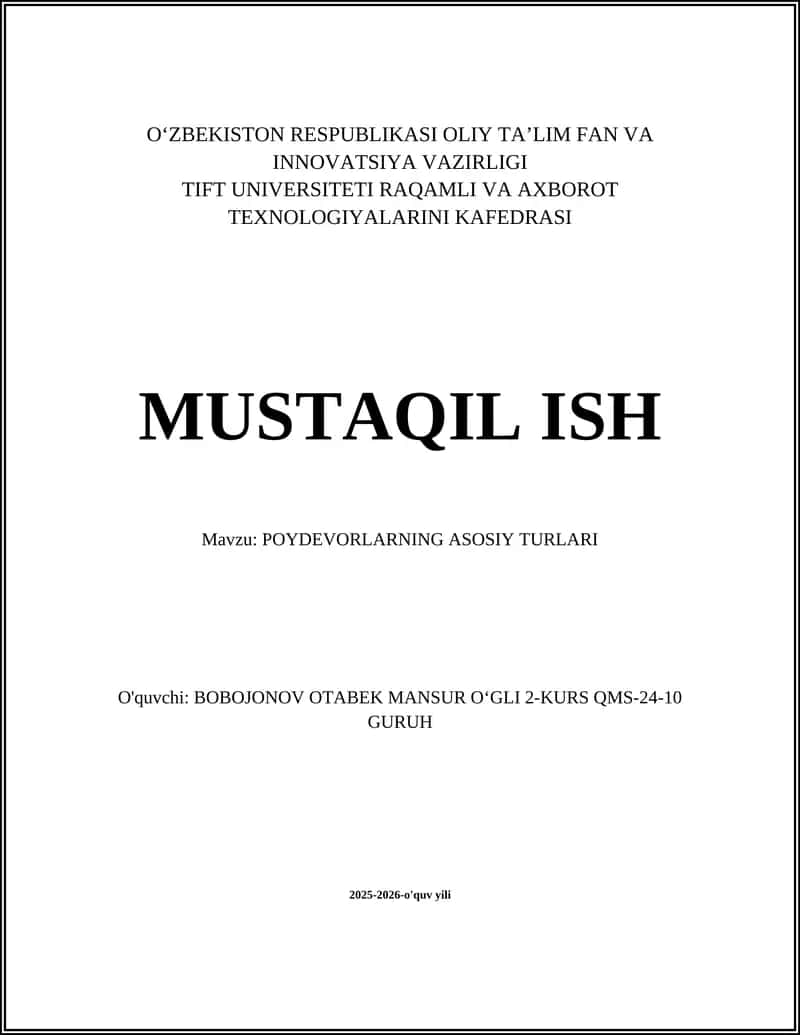 POYDEVORLARNING ASOSIY TURLARI 1