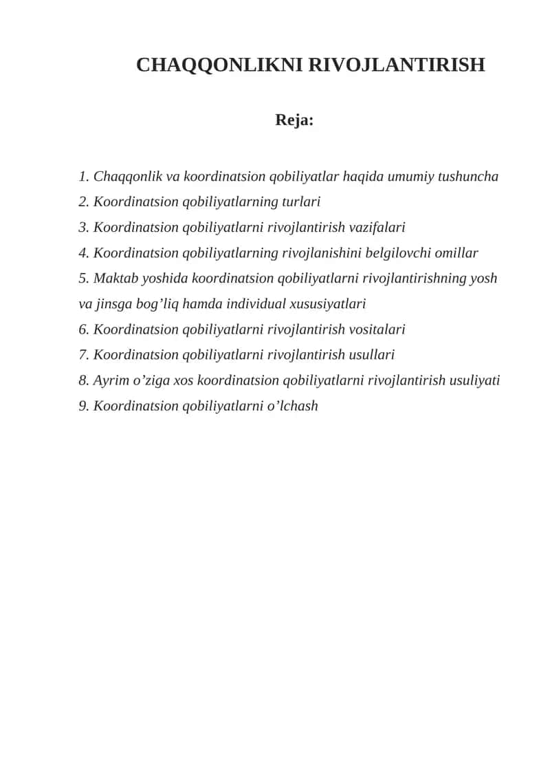 Chaqqonlikni Rivojlantirish 1